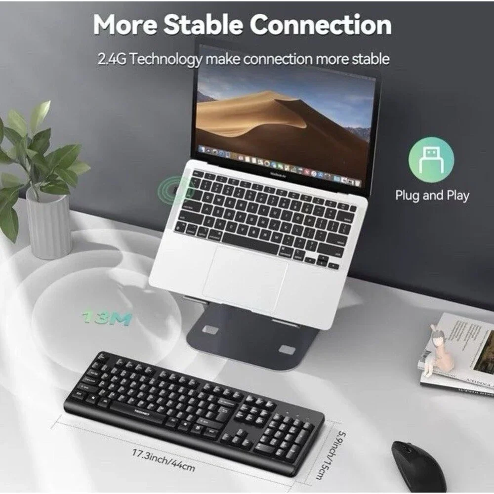 TECKNET Wireless Keyboard, 2.4G Silent Full-Size USB Keyboard with Number Pad...